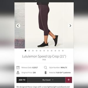 Lululemon Athletica Speed Up Crop Leggings